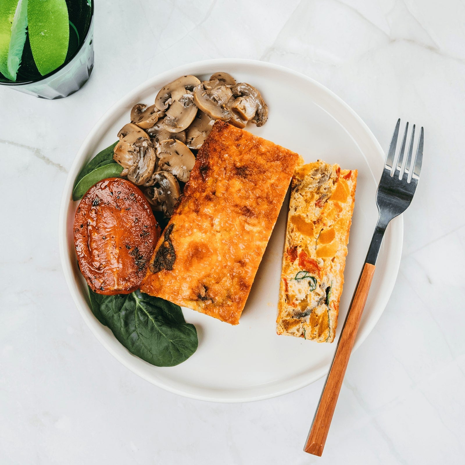 Roasted vegetable frittata with pumpkin, spinach and mushrooms