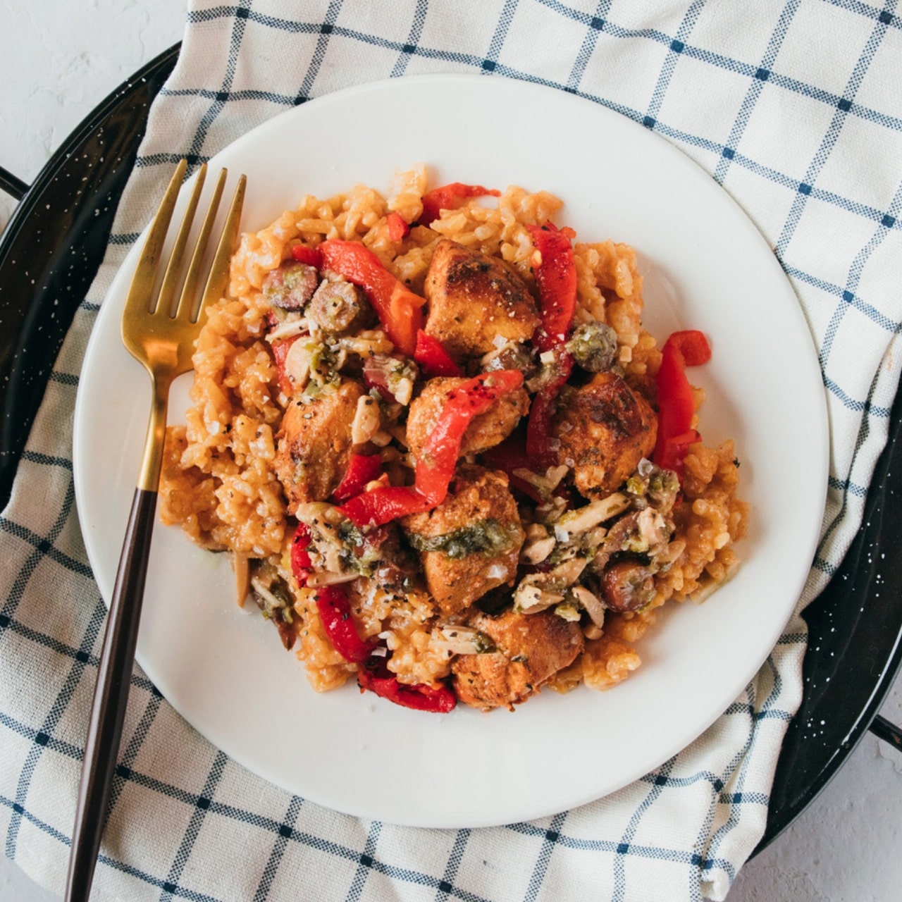 Spanish chicken and rice with Cajun chicken and paella-style rice